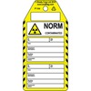 2-delige Norm Contaminated-tag, Engels, Zwart op wit, geel, 80,00 mm (B) x 161,00 mm (H)
